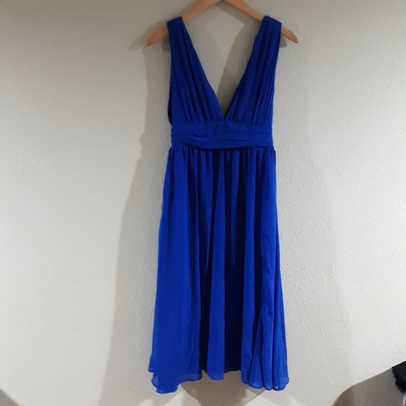 blue fit and flare midi dress